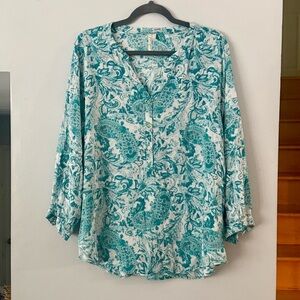 EUC Grand & Greene Western Romance Turquoise Paisley Blouse Plus Size